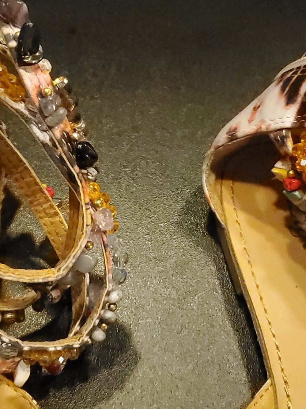 Zigi Soho Gold Beaded T-Strap Sandals with Multicolor Accents - Picture 2 of 9